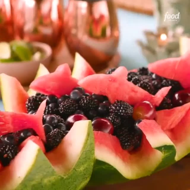 Make some WAVES at your family's SharkWeek watch party with this watermelon bowl! Watch the rest of SharkWeek all week on @discovery and stream on @discoveryplus! 🦈🚨 Get the recipe for Shark and Waves Giant Watermelon Bowl: