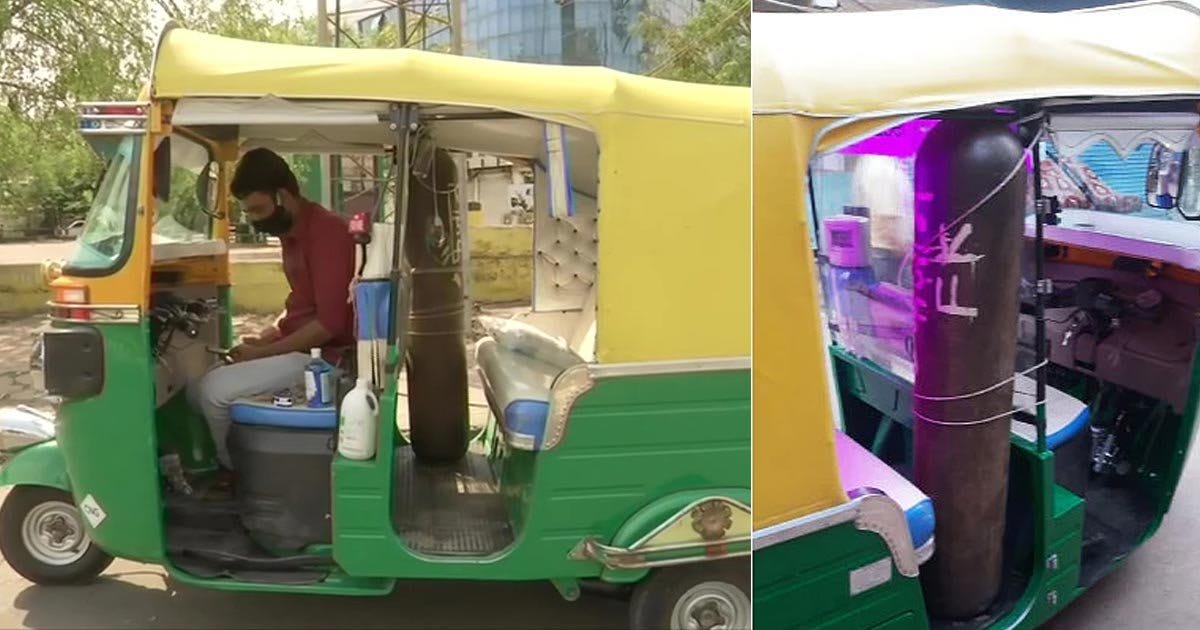Javed Khan, an auto driver in Bhopal, India has converted his autorickshaw into an ambulance & takes patients to hospitals for free. He has been doing this for 20 days now & has taken 9 critical patients to hospitals till date.
