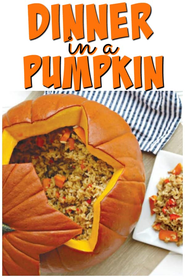 This Dinner in a Pumpkin recipe is the perfect (and most delicious) way to use your fall pumpkins.