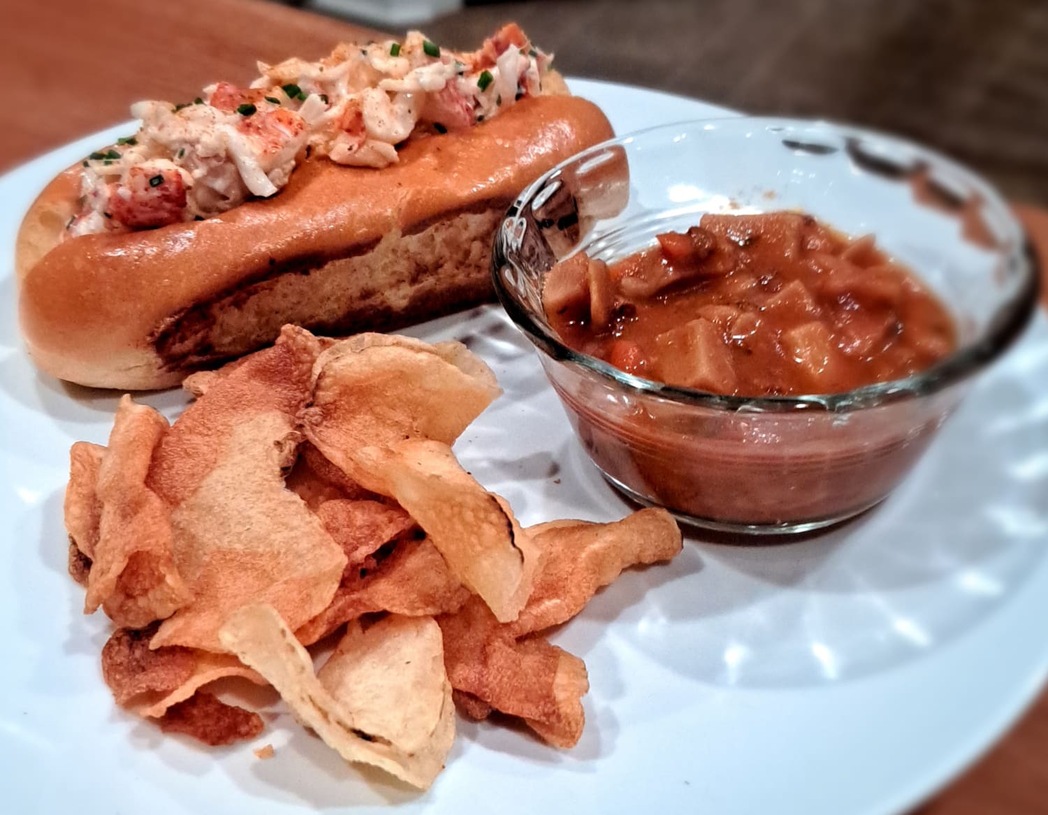 My wife made homemade Lobster rolls, Manhattan clam chowder and Russet potatoe chips.