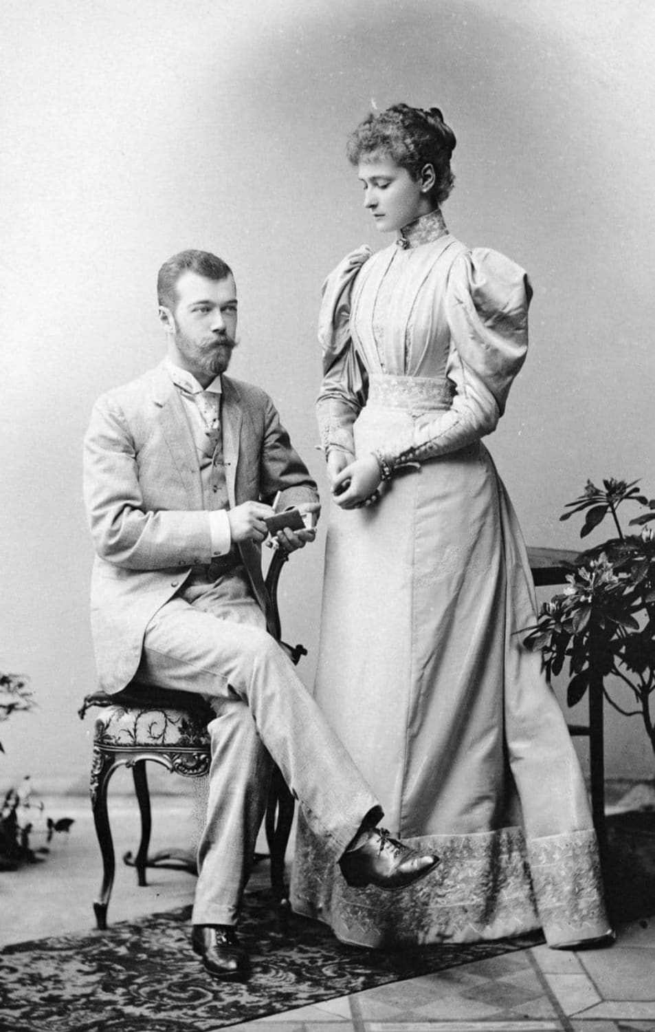 Portrait of Czar Nicholas II and his bride, The Czarina Alexandra Feodorovna taken in 1894.