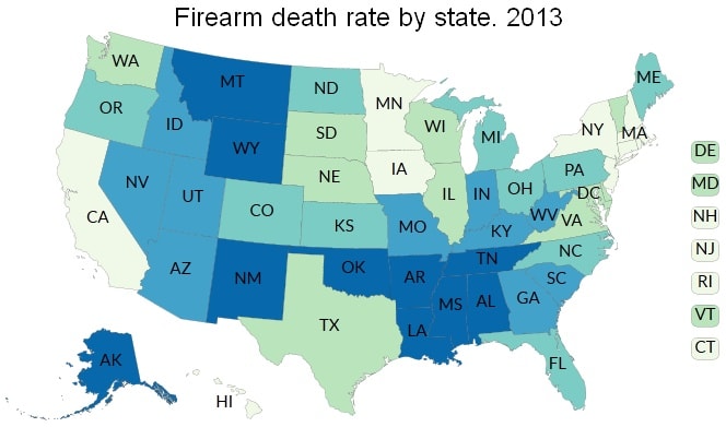 Firearm death rates in the United States by state