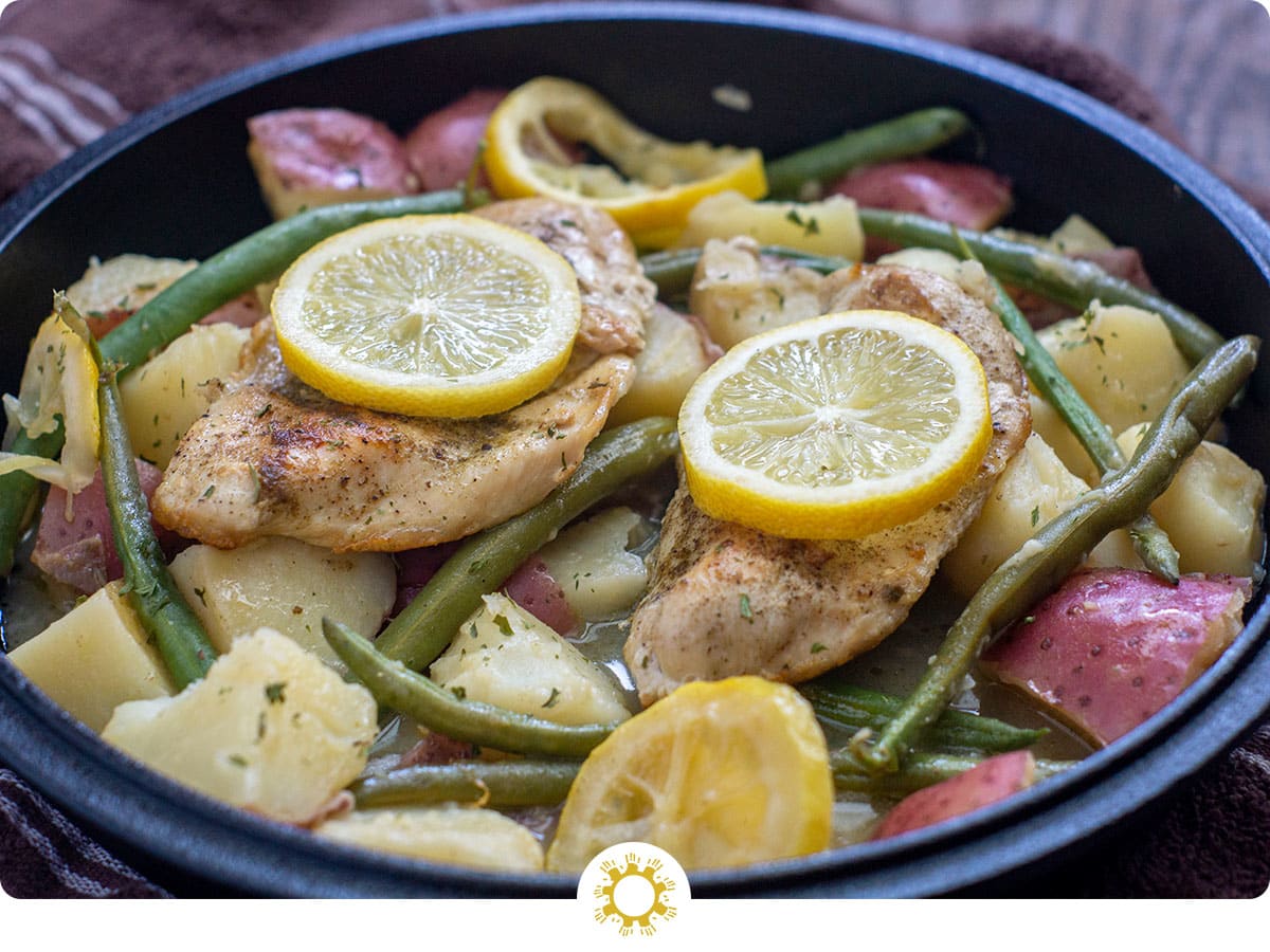 Lemon Thyme Chicken Dinner with Potatoes and Green Beans