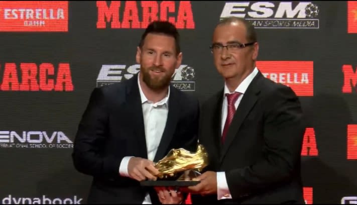 FOOTBALL : Lionel Messi wins the golden shoe for the sixth time. #Messi - BEST TRENDING SPORTS NEWS