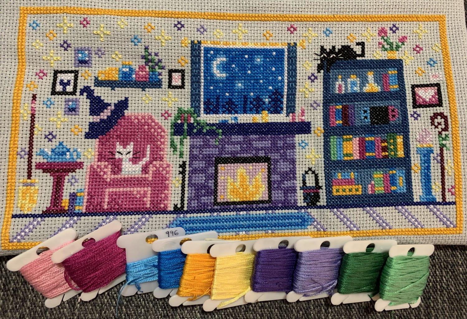 [FO] This one was really fun to do. I liked the idea of a happy witch with cute cats and a Nintendo switch on the shelf. Self-drafted.
