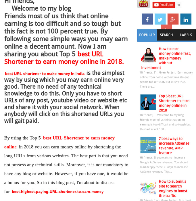 Top 5 best URL Shortener to earn money online in 2018