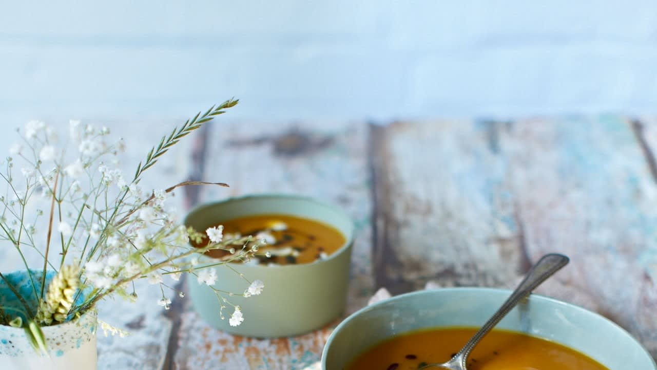 Pumpkin soup with goat's cheese