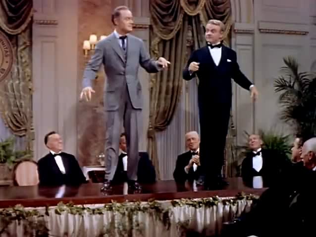 Bob Hope and James Cagney in a tabletop dance-off (from the 1955 film "The Seven Little Foys"). Hope played vaudeville comedian Eddie Foy, while Cagney reprised his Academy Award-winning role as George M. Cohan (from 1942's "Yankee Doodle Dandy")