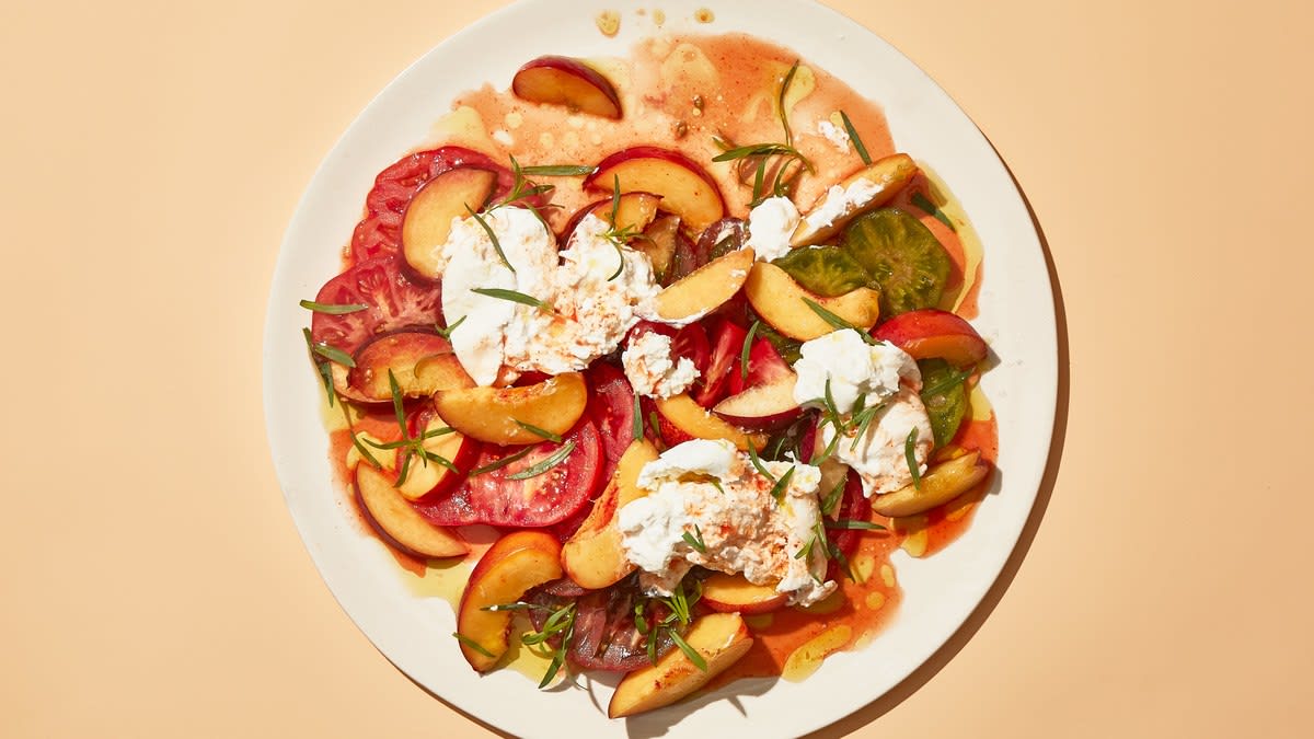 Peaches and Tomatoes with Burrata and Hot Sauce Recipe