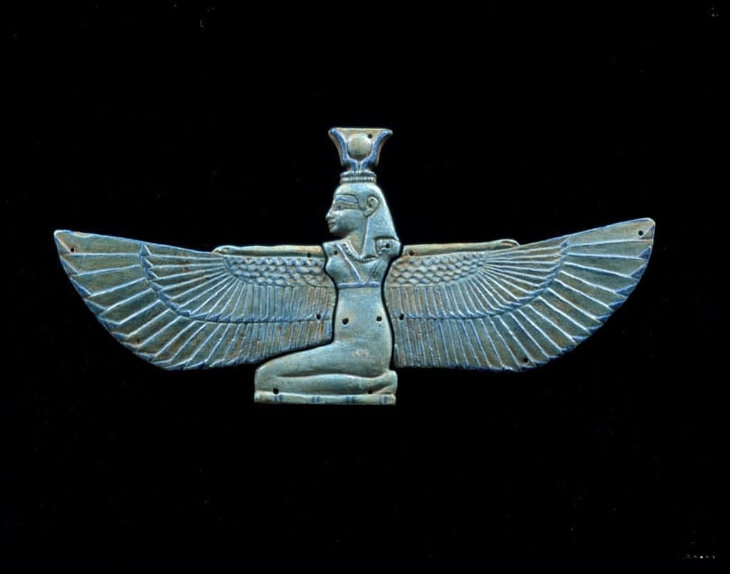 Winged Isis Pectoral, dated ca. 1075-712 B.C. Medium: Faience, Source: Rhode Island SD Museum.