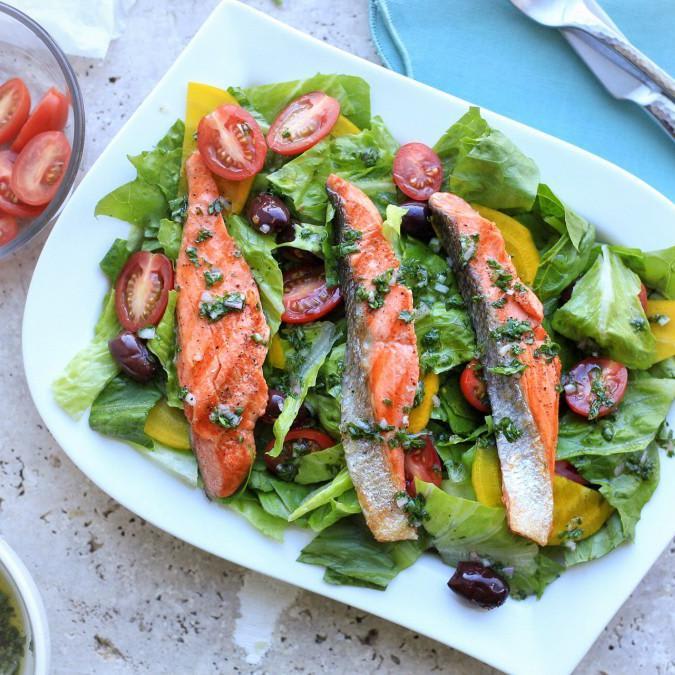 Easy Green Salad with Roasted Salmon Recipe