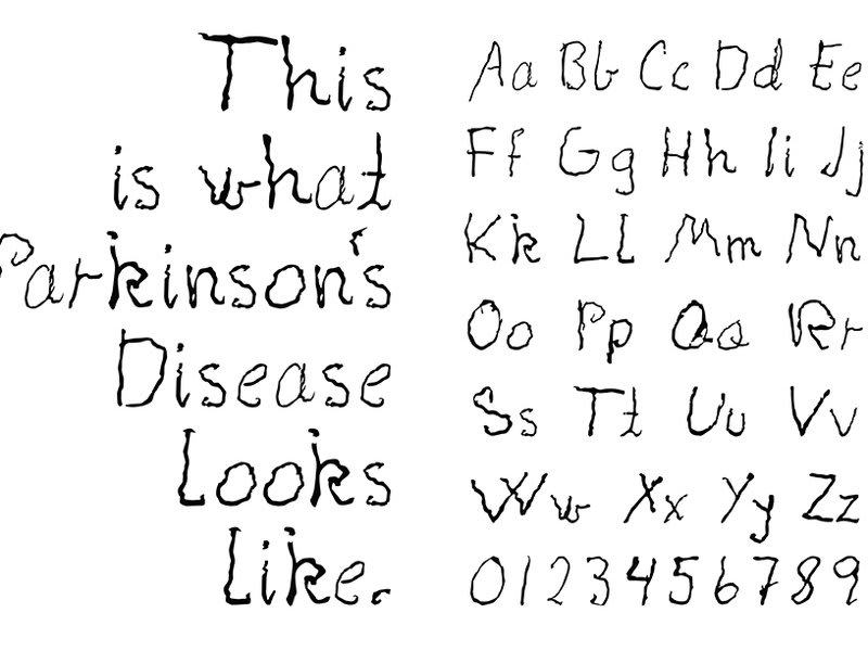 This typeface is based on the handwriting of a woman with Parkinson's disease