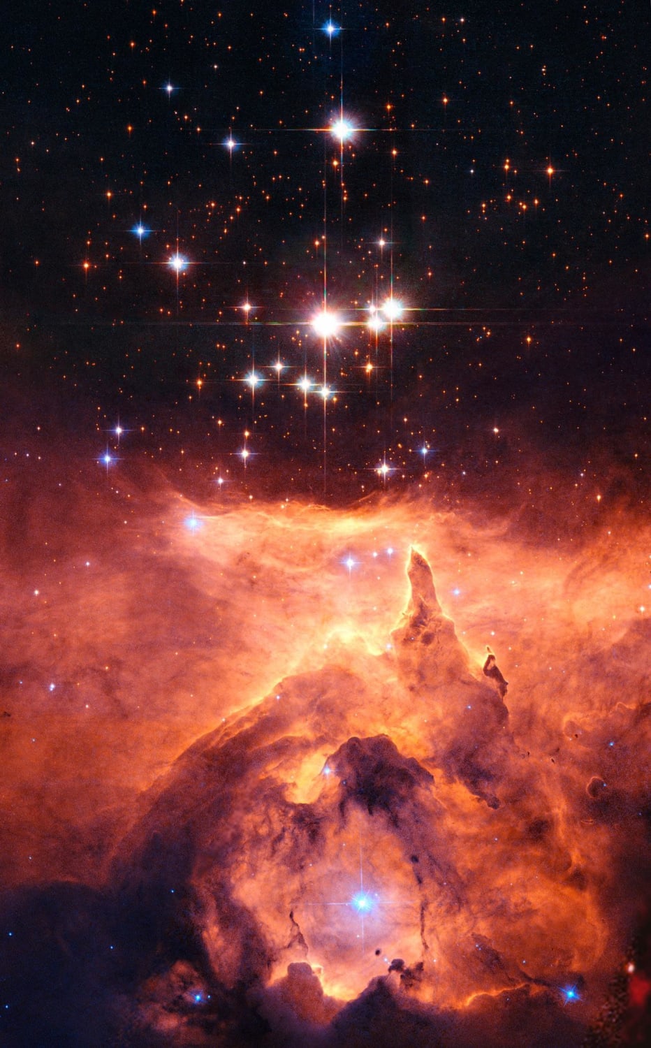 waiting for Hubble..The star cluster Pismis 24 lies in the core of the large emission nebula NGC 6357 that extends one degree on the sky in the direction of the Scorpius constellation..