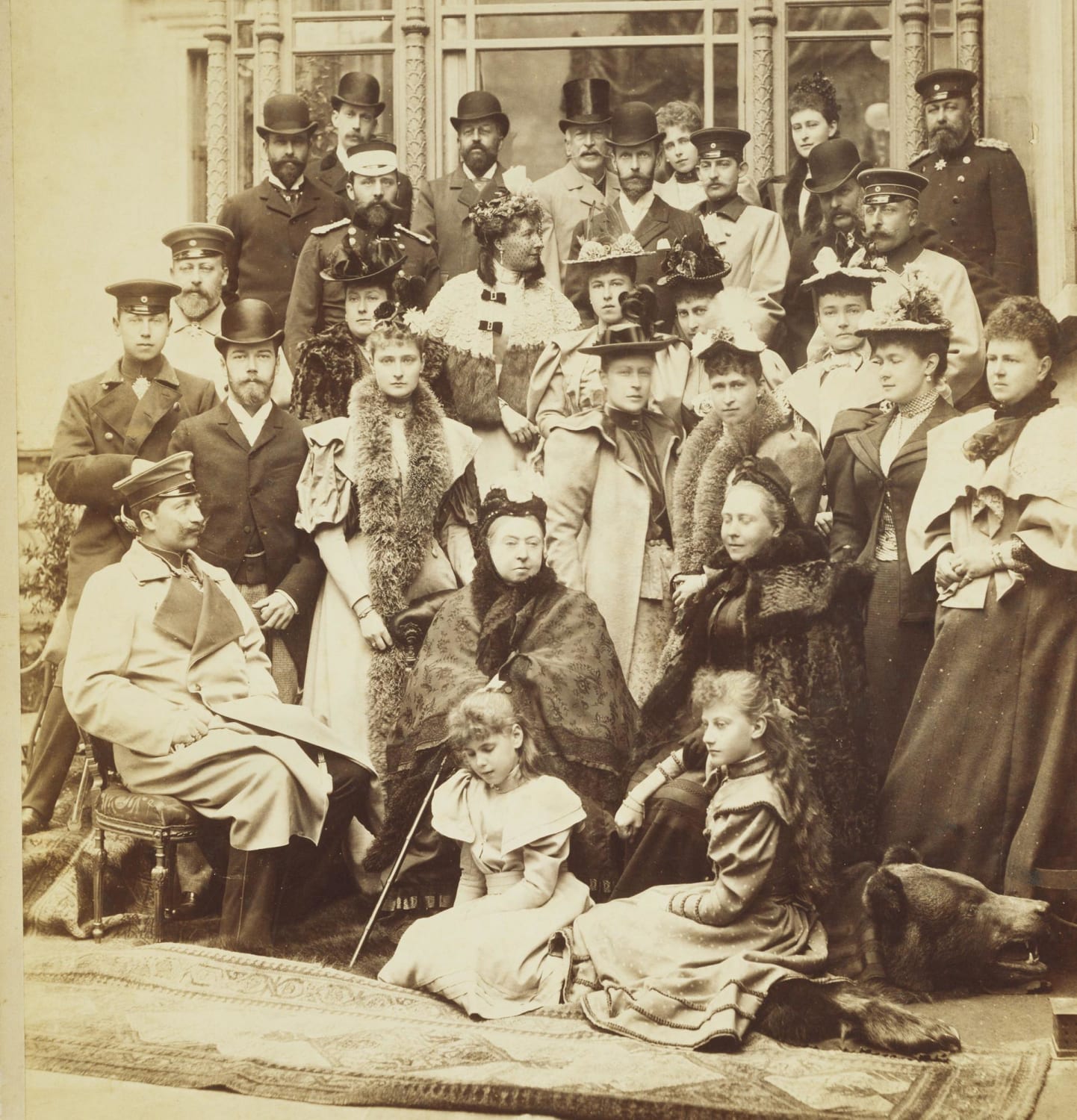 Queen Victoria, the "grandmother of Europe", with Kaiser Wilhelm II, Tsar Nicholas II, and future King Edward VII in one large royal family snapshot, 1894 .