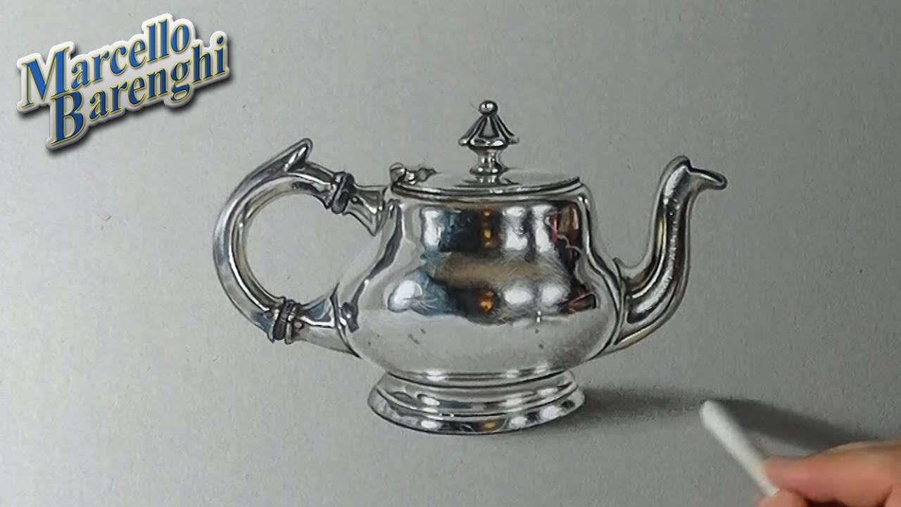 Realistic and Easy Drawing of a Silver Teapot 😱