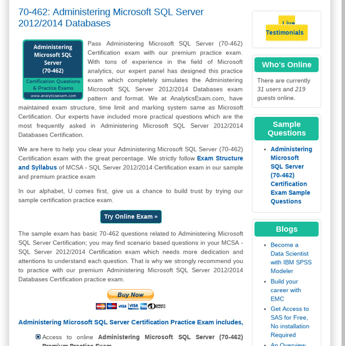 Administering Microsoft SQL Server Certification Questions and Online Practice Exam