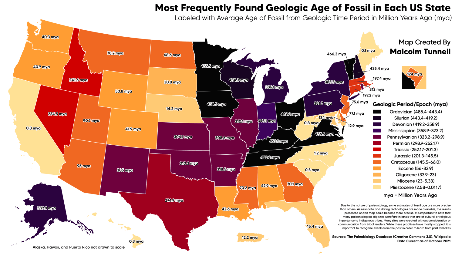 Most Frequently Found Geologic Age of Fossil in Each US State