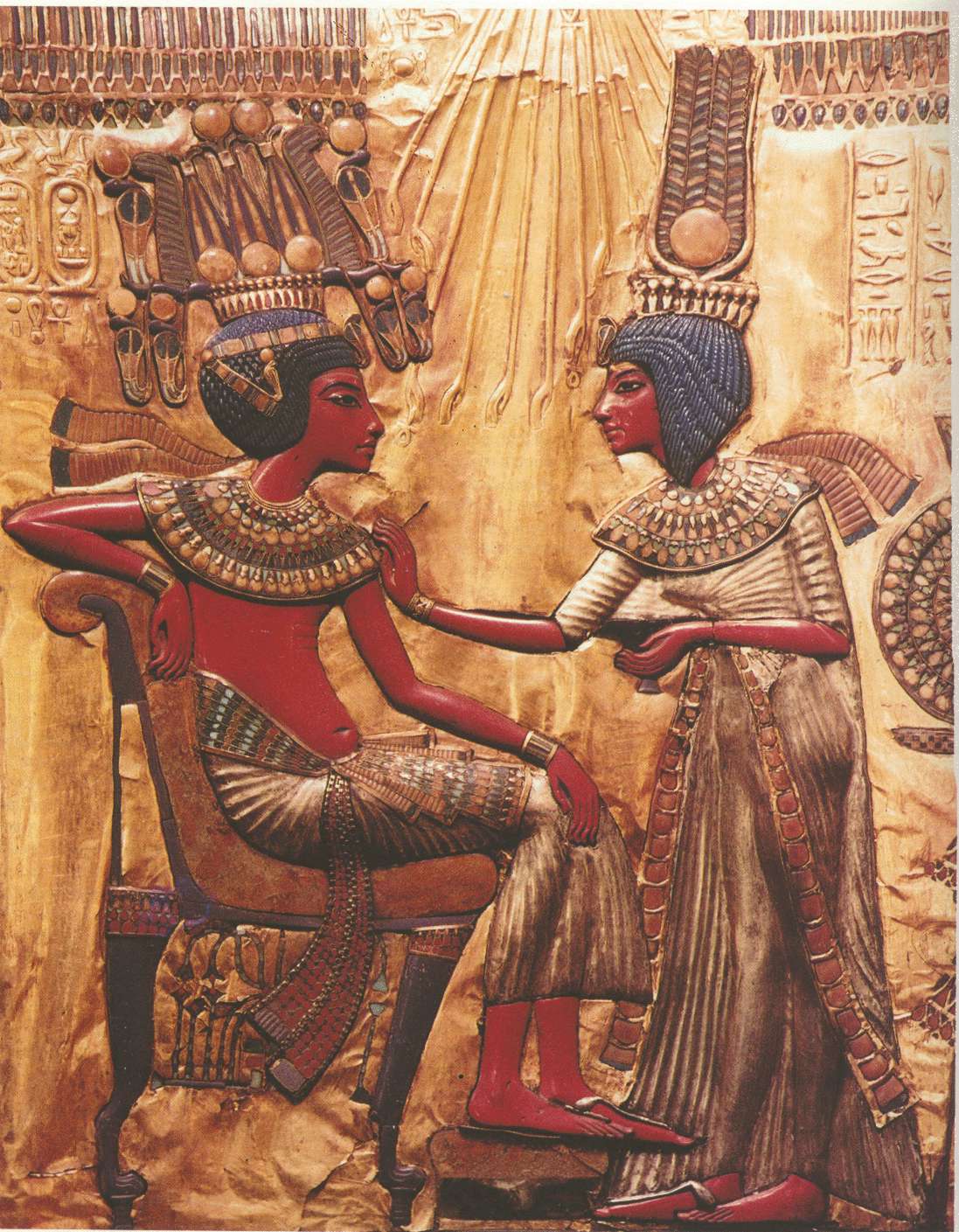 Tutankhamun and Ankhsenamun as depicted on Tutankhamun's throne - Around 1325 BCE