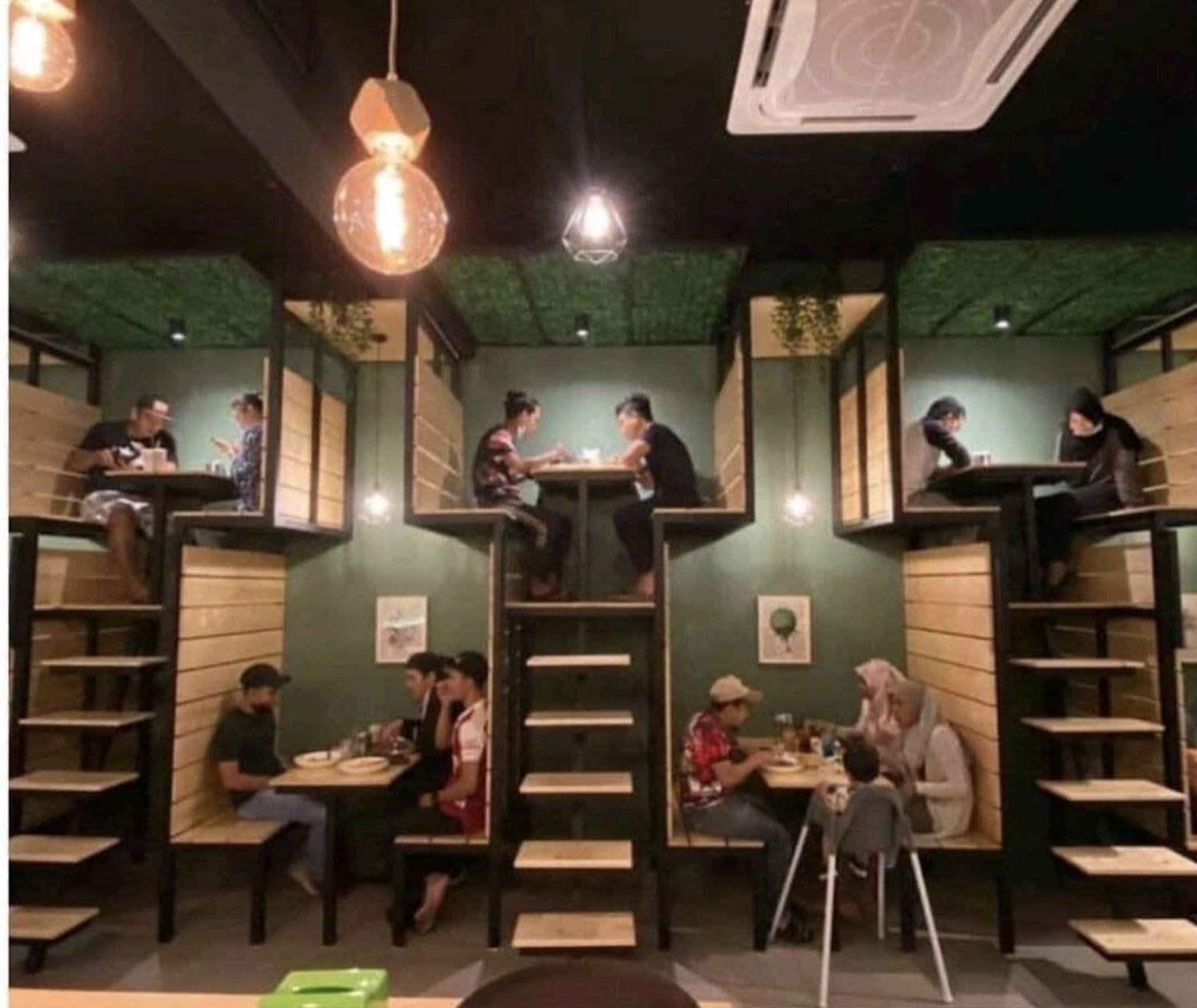 Stacked seating at a restaurant