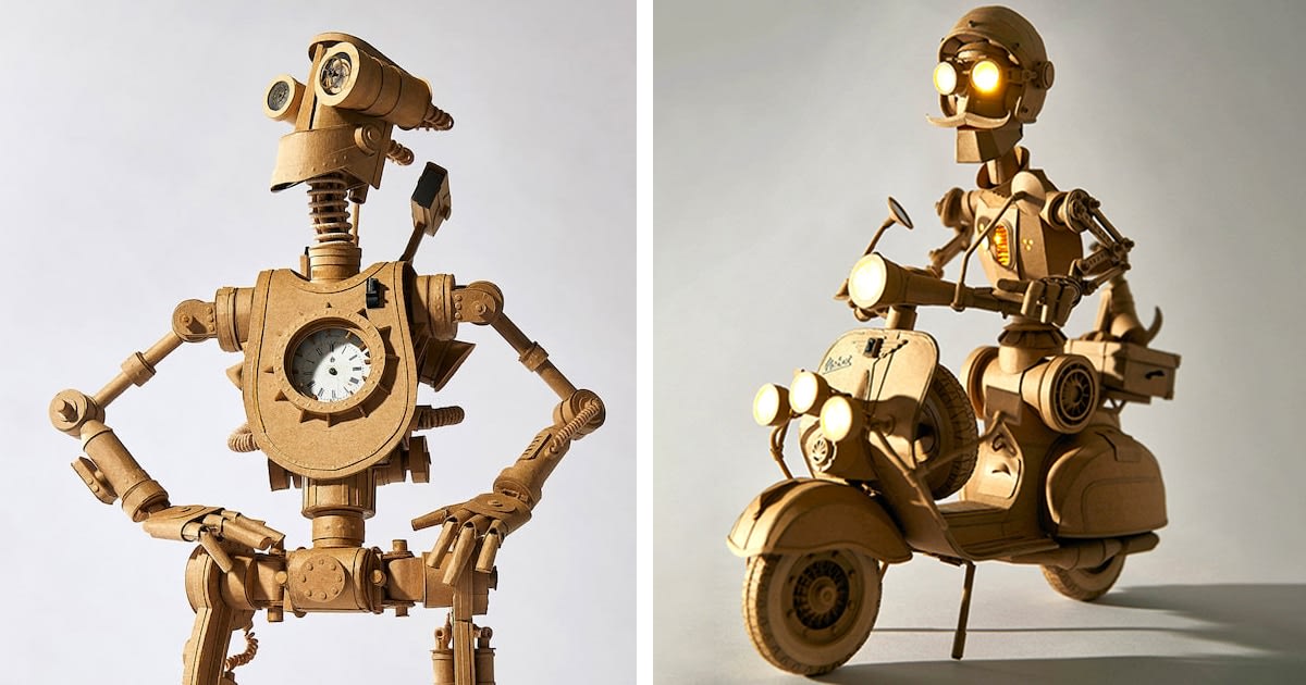 Artist Crafts Incredibly Detailed Cardboard Robots That Look Like They Could Come to Life