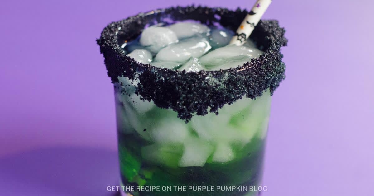 Freaky Frankenstein Cocktail with Apple Vodka & Black Sugar Rim