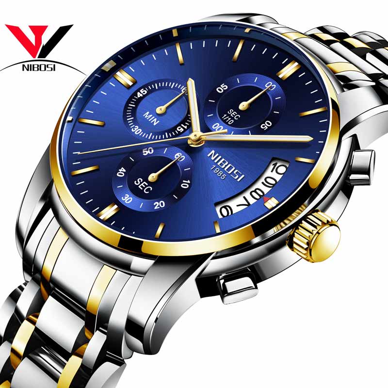 Relogio Masculino NIBOSI Mens Watches Top Brand Luxury Dress Famous Brand Watch Men Waterproof Calendar/Luminous Watch gold Men