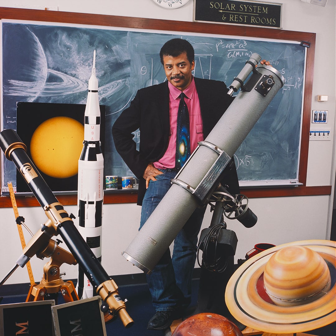 Astrophysicist Neil deGrasse Tyson fell in love with astronomy at an early age. Earning a Ph.D. in astrophysics from Columbia University, Tyson developed a worldwide following by making science accessible and exhilarating. : David Gamble, 2010. © 2010 David Gamble