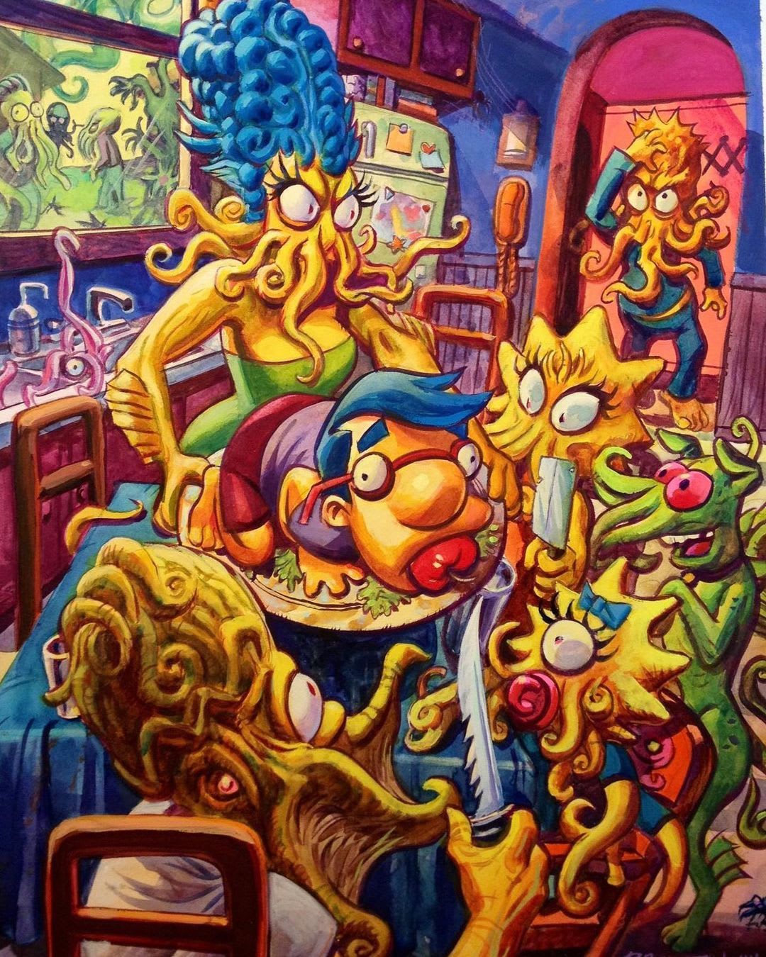 Lovecraftian Simpsons from Treehouse of Horror #19 (2013) by Dan Brereton @dan_brereton_illustrator . #danbrereton...