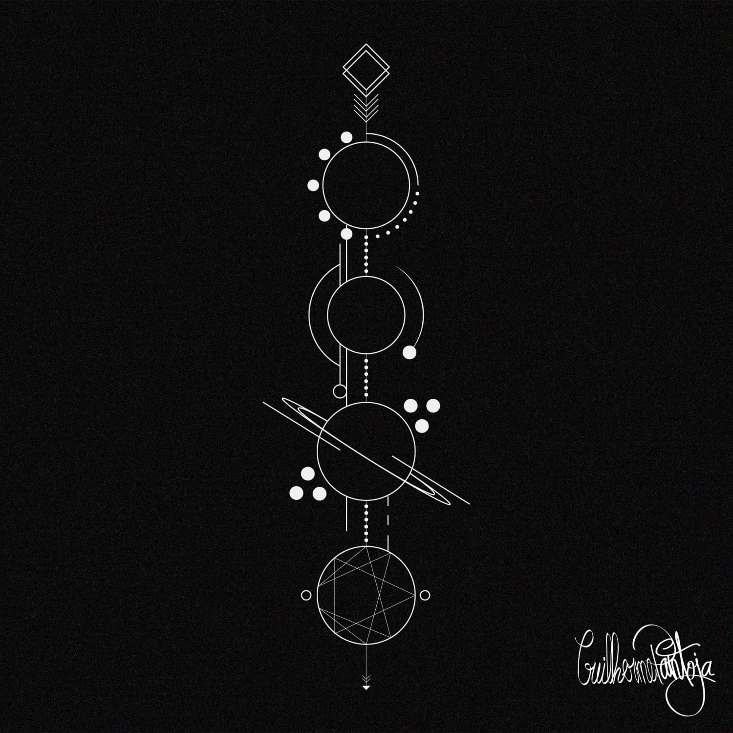 Little planets geometry, based on the "Space" album by sleeping at last, did it for a Tattoo Design.