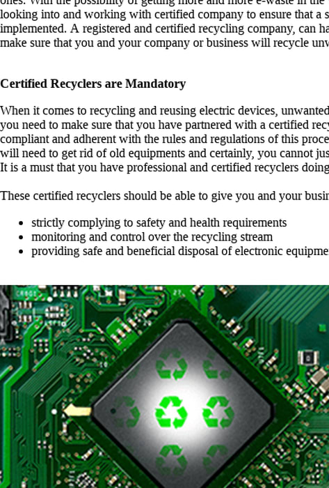Electronics Recycling and eWaste Disposal thru certifioed companies