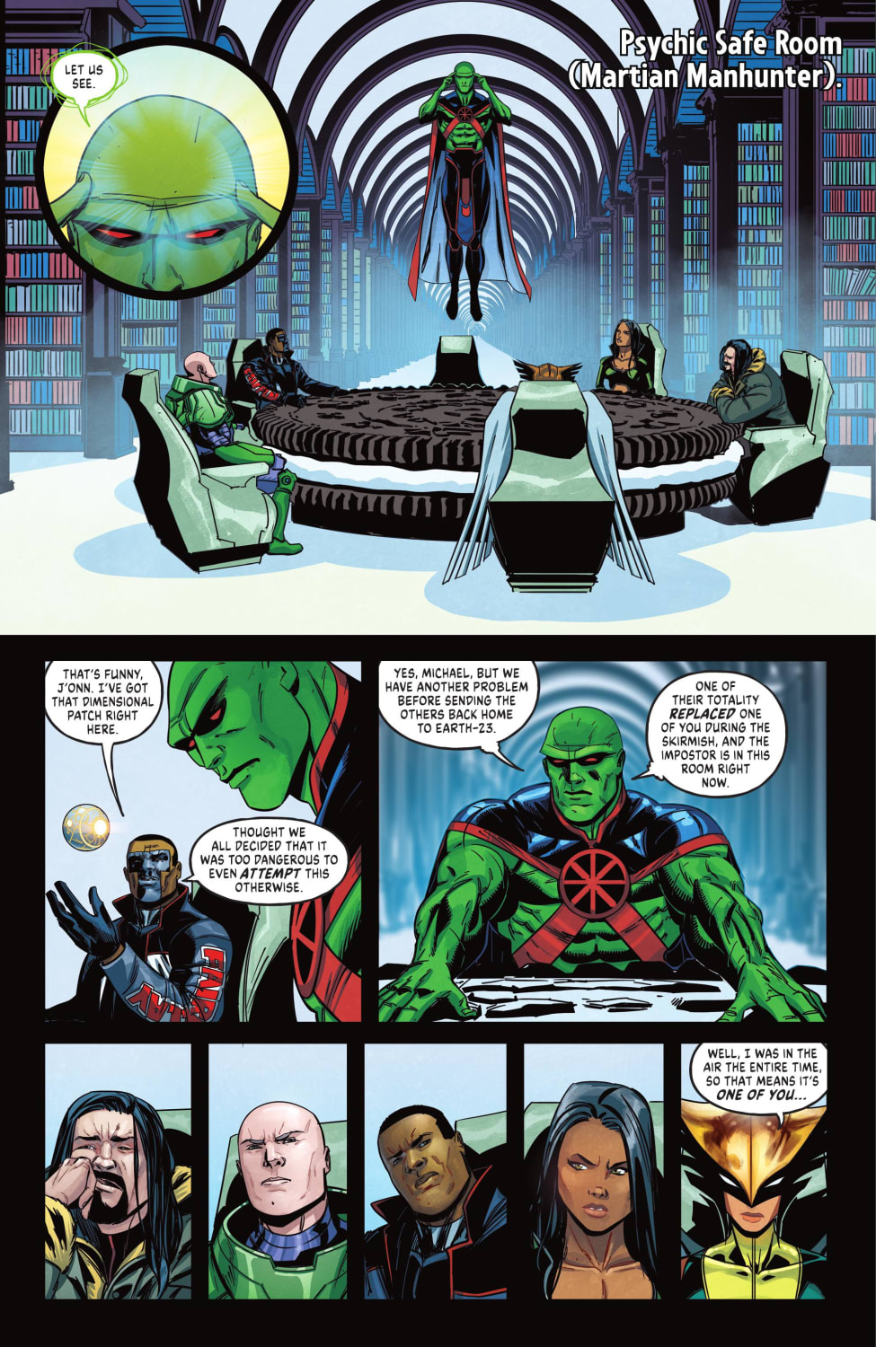 J’onn, what did I say about mixing business and pleasure in psychic boardroom meetings? You can literally snack on that Choco table. (Infinite Frontier: Secret Files #4)