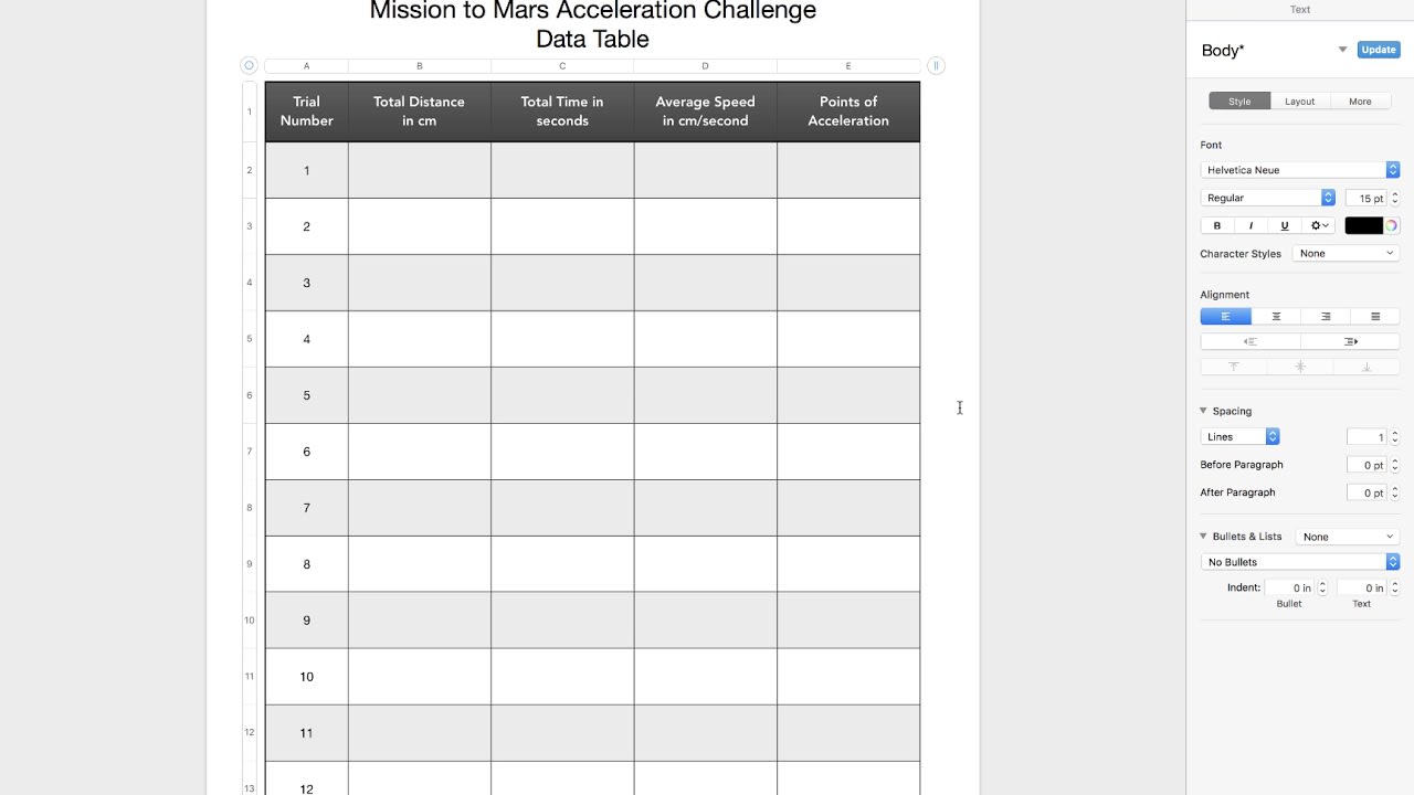 Making a Data Table Worksheet Pretty