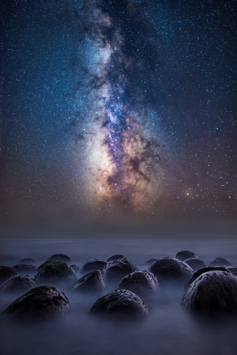 Milky Way rising over "alien eggs" in Northern California