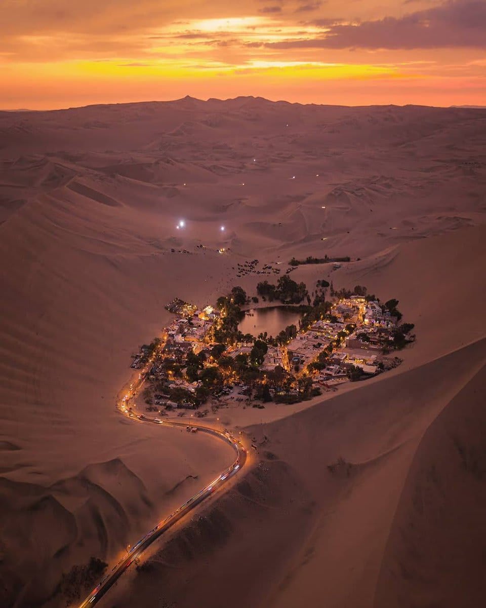 Since we're posting oasis, here's Huacachina, Peru. A populated oasis.