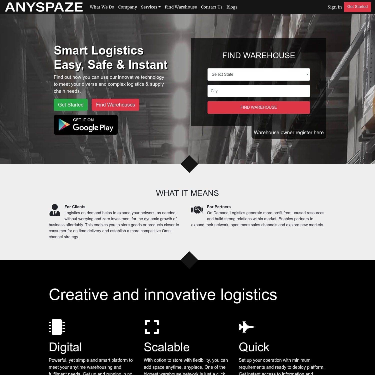 Warehouse for Ecommerce Companies – ANYSPAZE – On Demand Logistics Platform