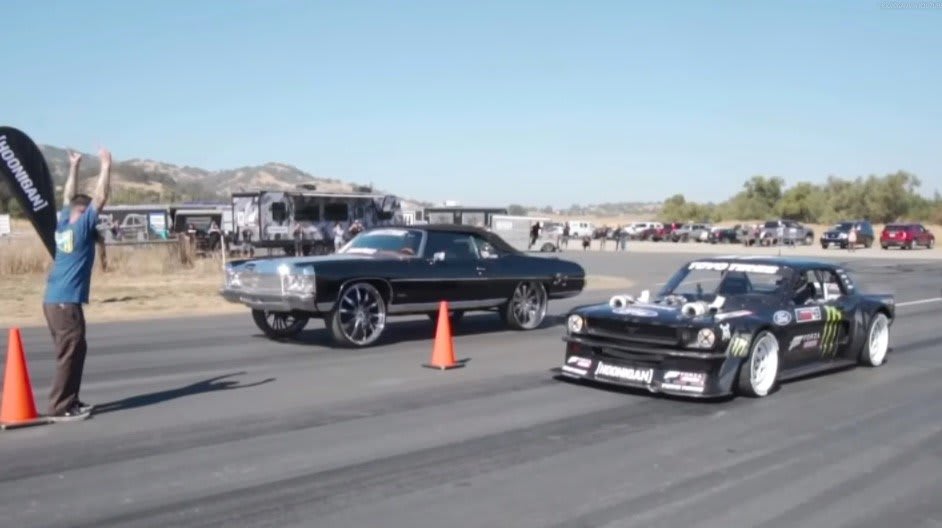 Watch Ken Block's 'Hoonicorn' Ford Mustang Face Off Against The 'World's Fastest Donk'