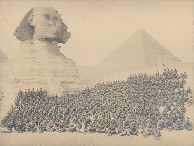 Indian soldiers in front of the Sphinx at Giza, Egypt in 1919
