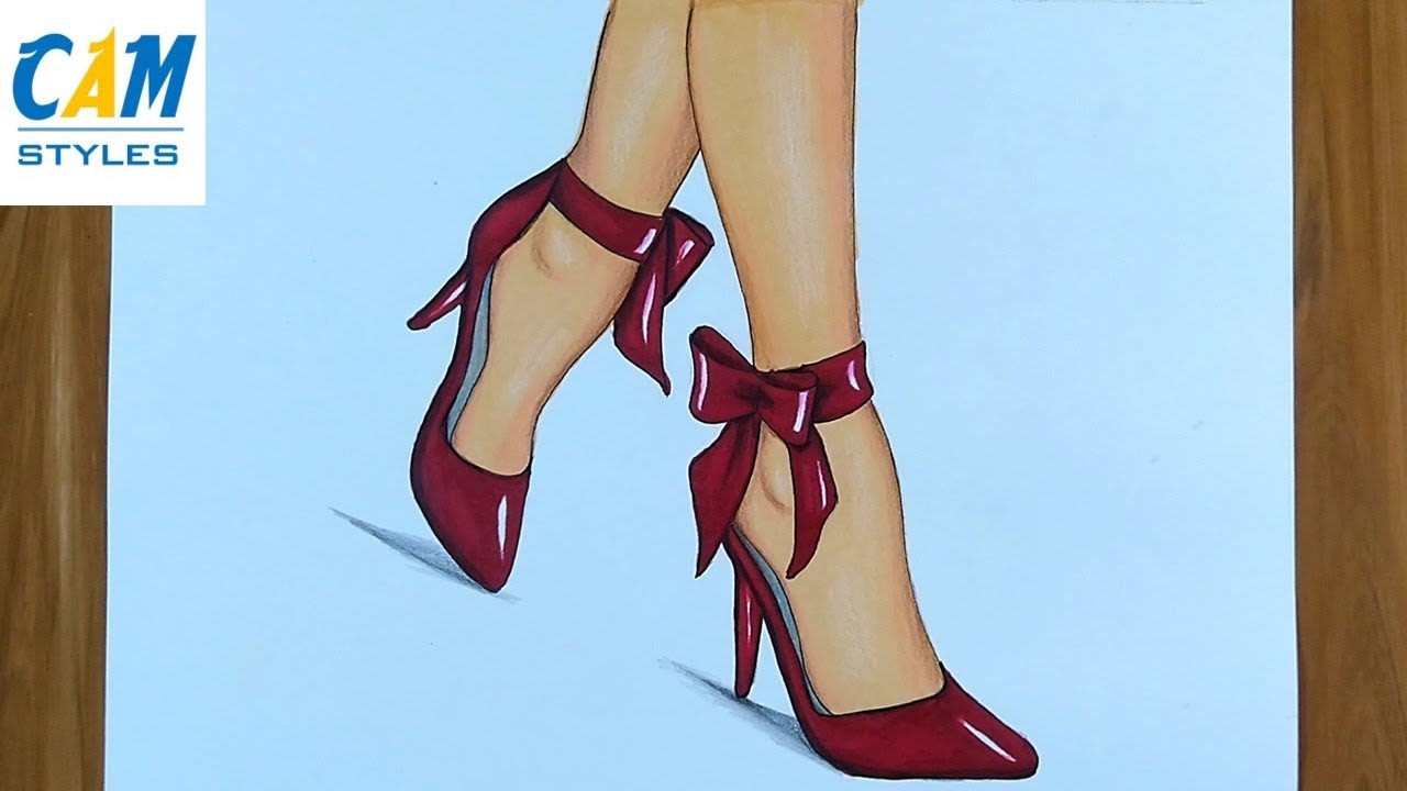 Drawing Beautiful Red High Heels Shoes