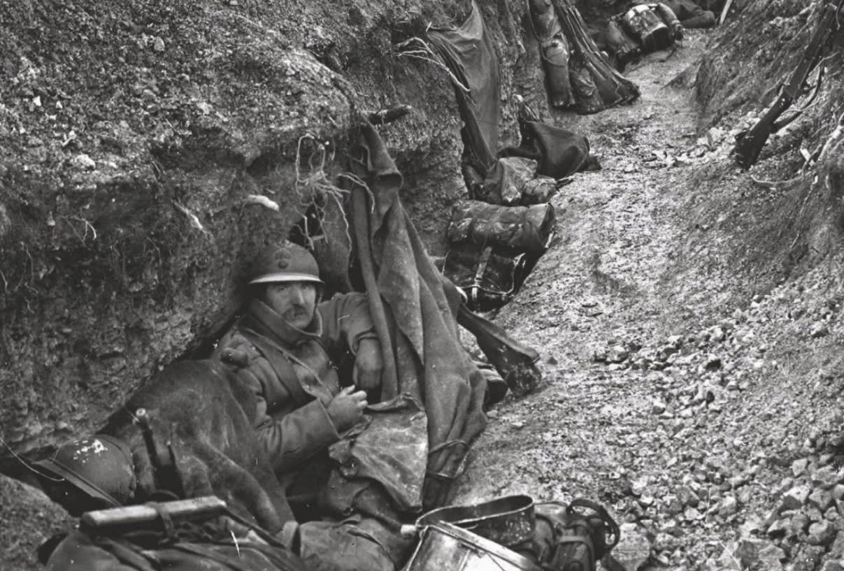 A French trench during the battle of Verdun, 1916. .