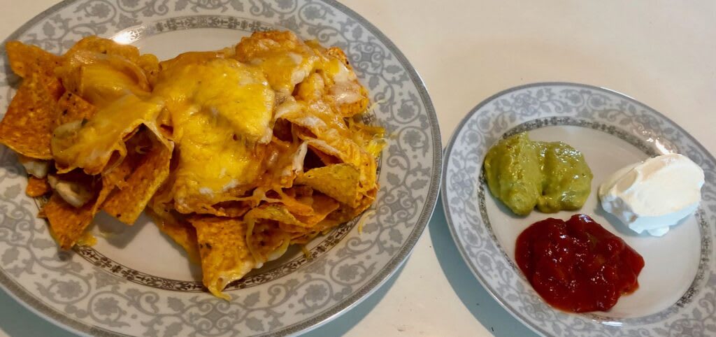 Nachos with Chicken and Homemade Guacamole and Salsa
