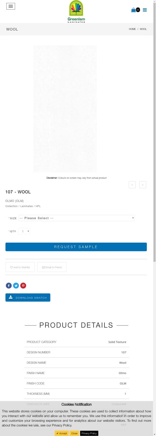 107 Wool HP Laminates with Olmo Finish in India
