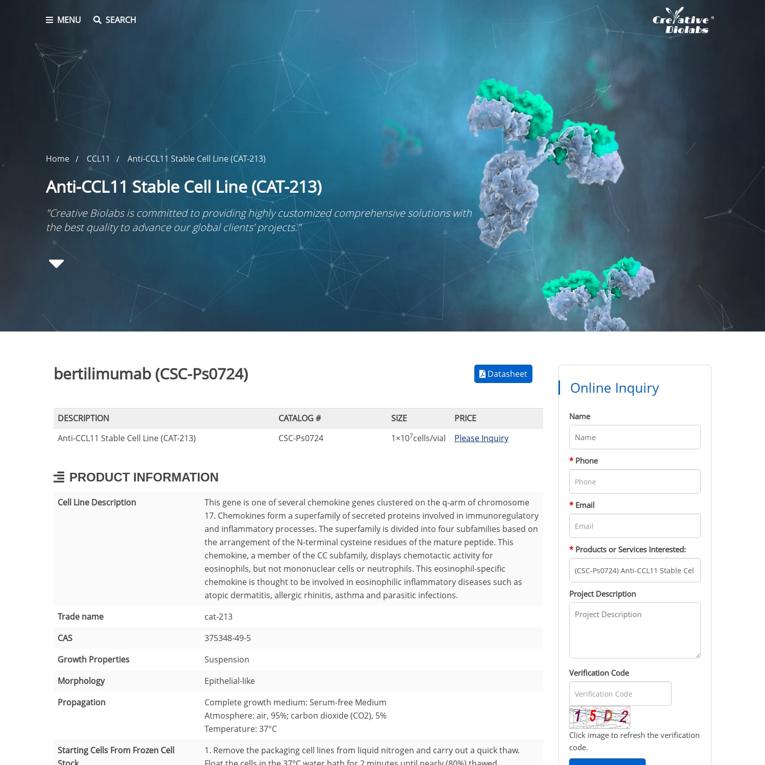 Anti-CCL11 Stable Cell Line (CAT-213), bertilimumab - Creative Biolabs