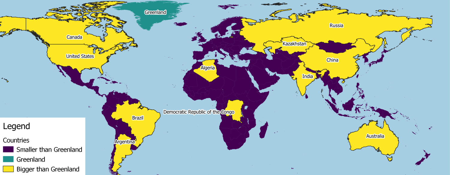 Countries bigger than Greenland