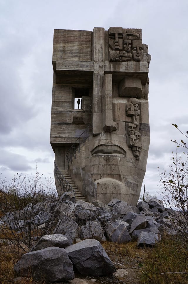 The "Mask of Sorrow" in Magadan, Russia. Representing the suffering of the millions who died in the gulags