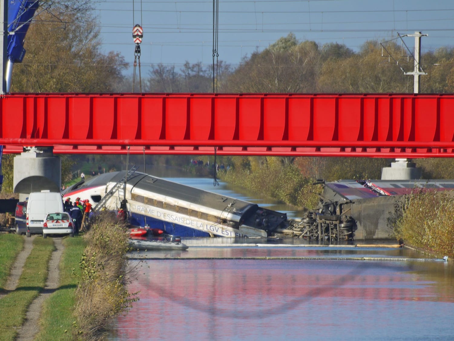 The 2015 Eckwersheim TGV Derailment. An overcrowded high speed test train derails in a turn due to excessive speed and breaks apart. 11 people die. More information in the comments.