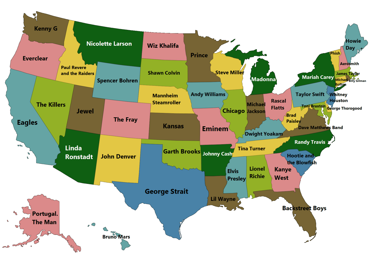 Highest Grossing Singer, Music Artist or Band from Each U.S. State
