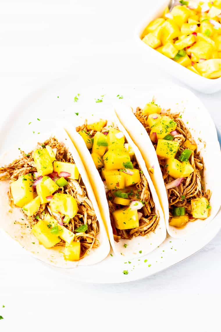 Slow Cooker Pulled Chicken Tacos Recipe with Mango Salsa