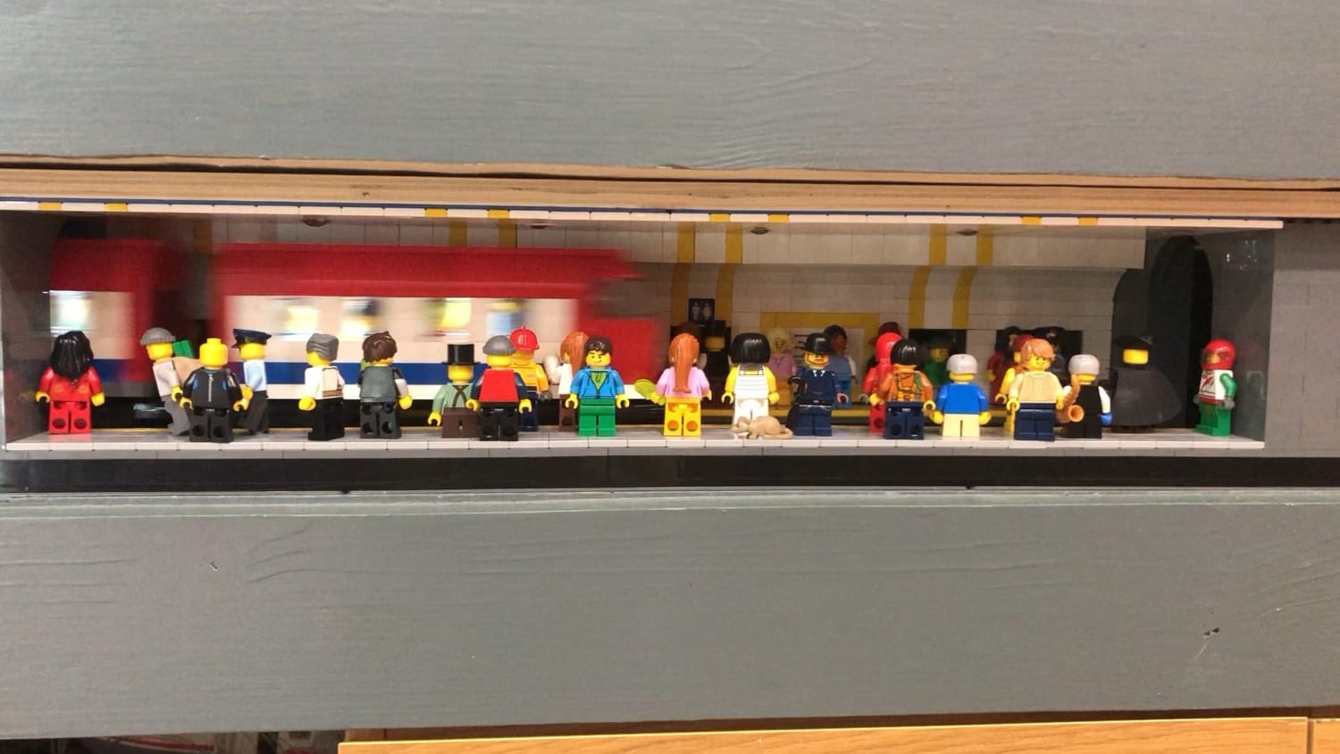 Subway station with Lego shop, Starbucks and a working train