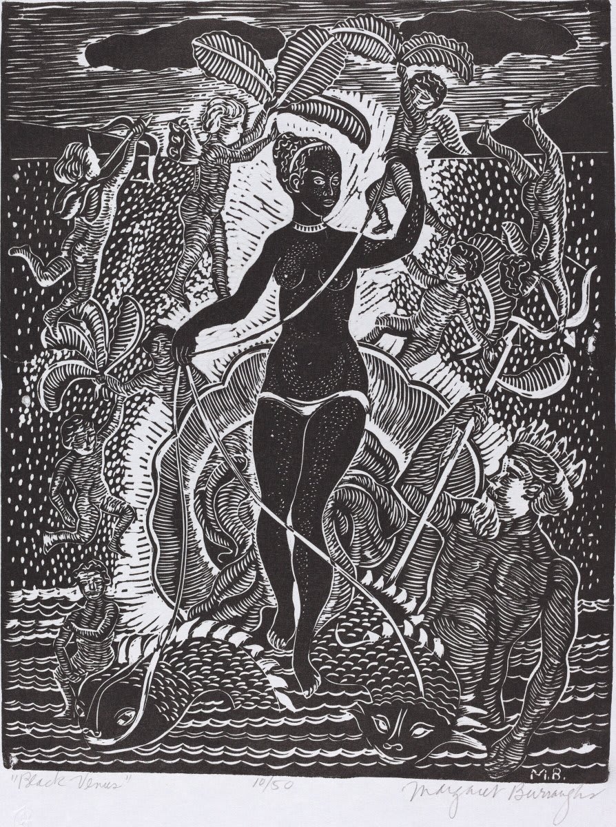 Name a woman, from the past or present, whose art you admire. Here’s our pick: Margaret Taylor-Burroughs Burroughs, “Black Venus,” c. 1957, linocut