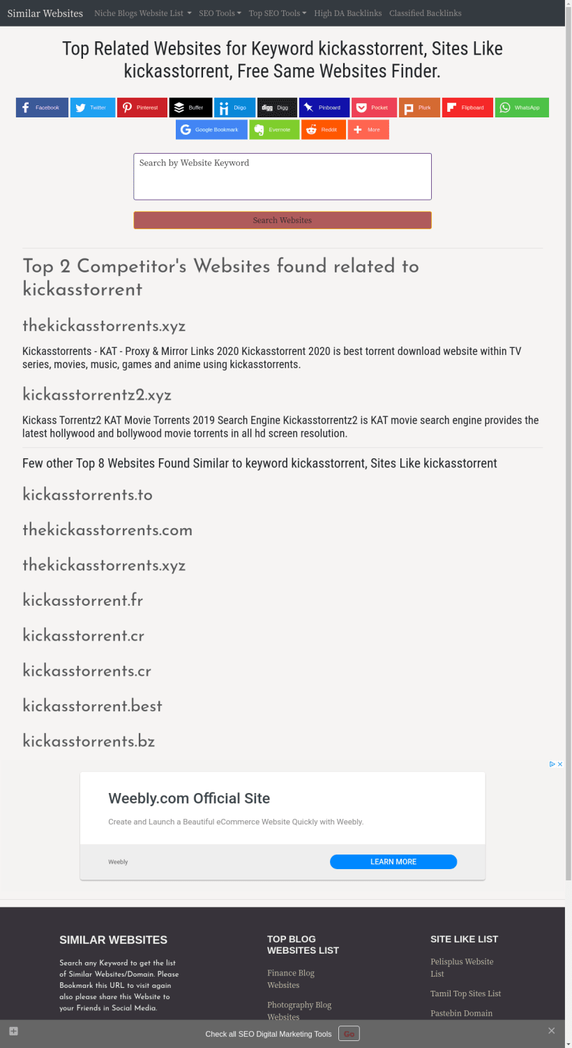 Search Sites Like kickasstorrent, Similar Websites related to kickasstorrent .